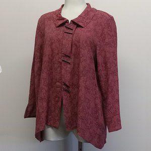 Habitat blouse red with black long toggle buttons asymmetrical hem boho 90s sz L